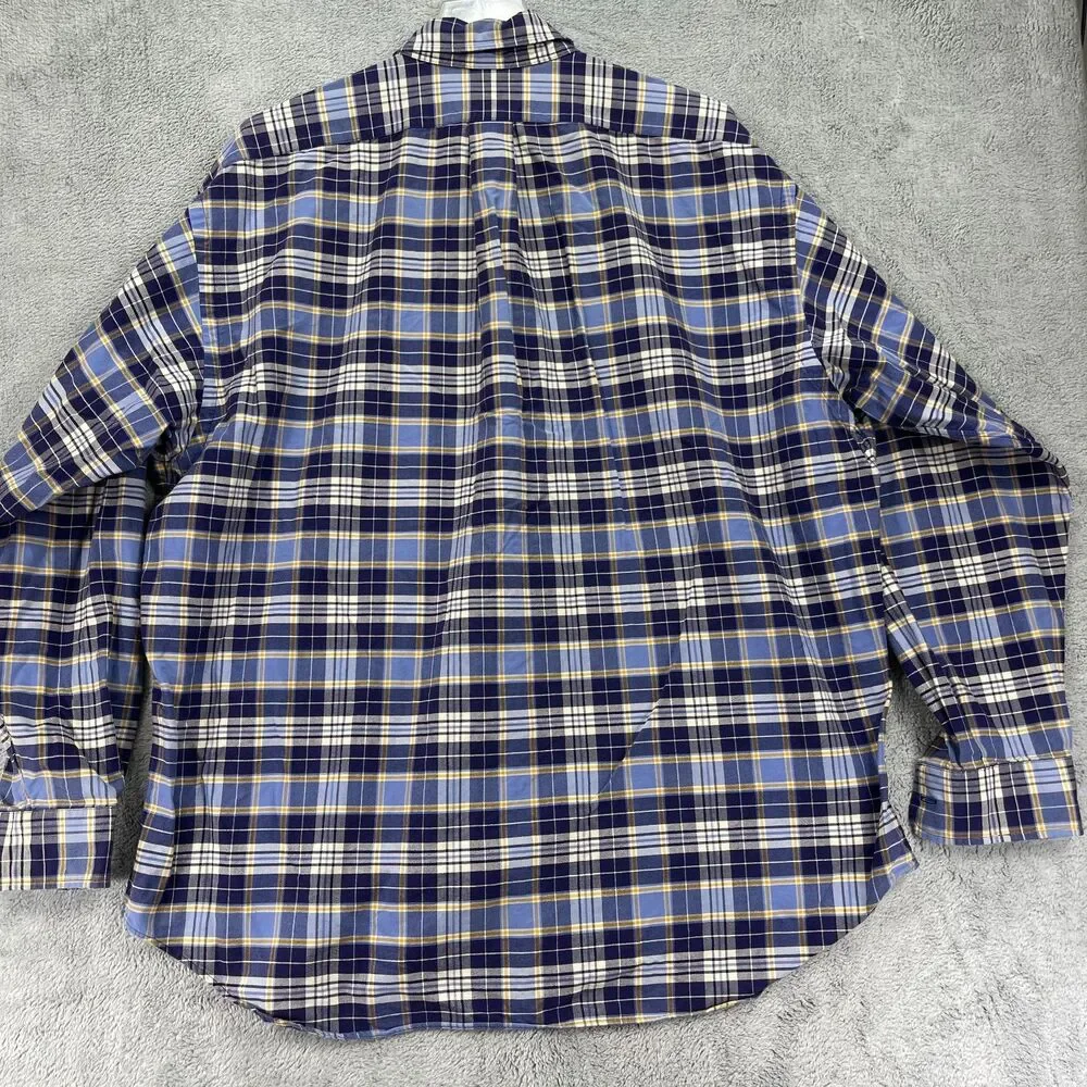 Ralph Lauren Big Shirt Mens Large Blue Plaid Cotton Pony Logo Button-Down‎